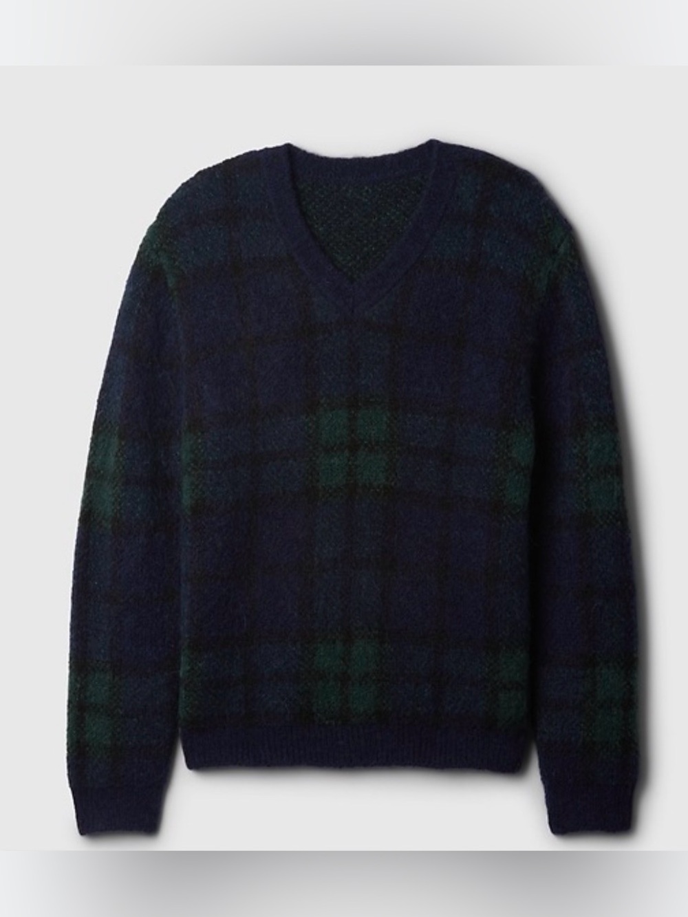 Gap Plaid V-Neck Sweater Blue Plaid Sz M soft, fuzzy texture preppy - Picture 3 of 11